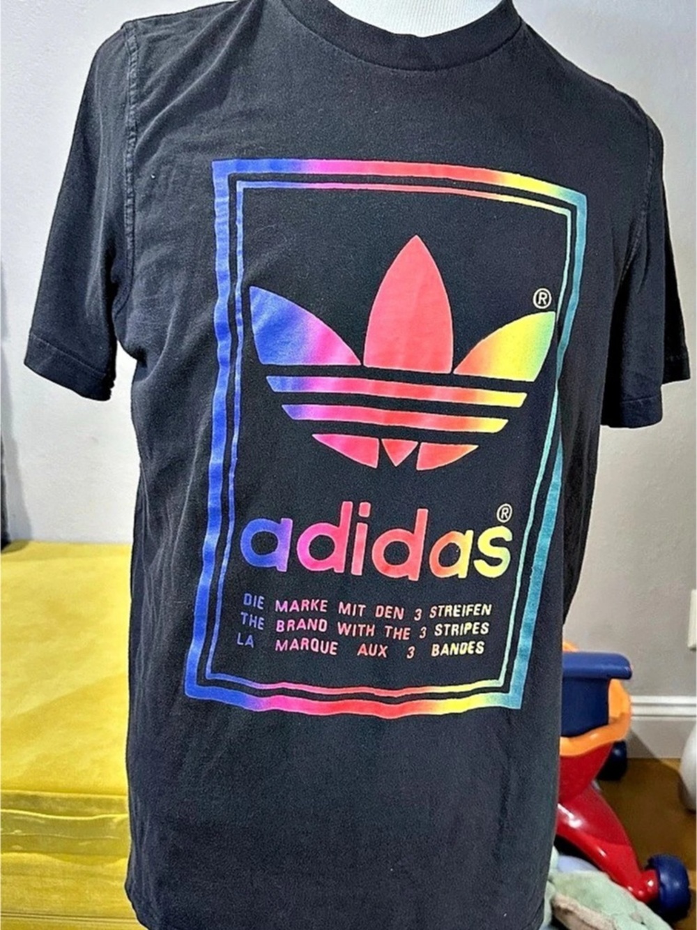 adidas Originals Trefoil Box Logo Rainbow Gradient T-Shirt Large